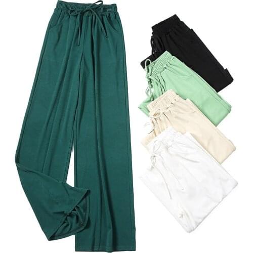 AECU Women Tie Wide Leg Pants Solid Color Pantalones Pleated Pants Female High Waist Plus Size Casual Ladies Culottes Trousers