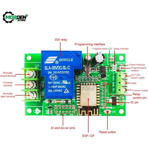 DC7-80/5V ESP8266 30A Wireless WIFI One/ Two Way Channel Relay Module ESP-12F Wifi Board for Arduino Power Suppl