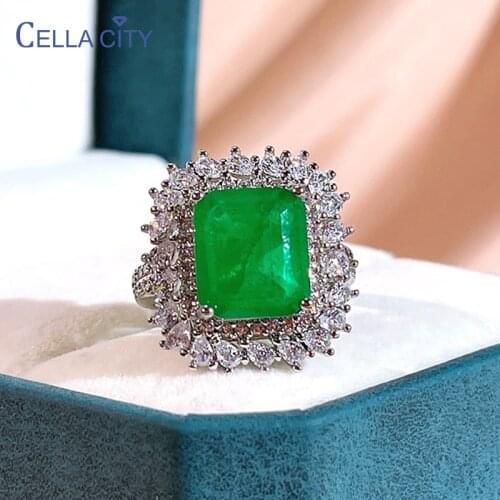 Cellacity Emerald Gemstones Ring For Charm Lady With 10*12mm stone 925 sterling silver female fine jewelry gift open size