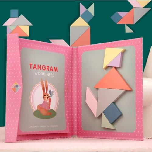 JINLETONG Magnetic 3D Puzzle Jigsaw Tangram Thinking Training Game Baby Montessori Learning Educational Wooden Toys for Girls