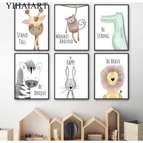 Forest Animal Children Poster Giraffe Bunny Print Baby Nursery Wall Art Canvas Painting Nordic Kids Bedroom Decoration Picture