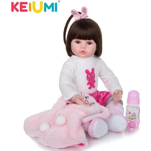 KEIUMI Realistic 24 Inch 60 cm Baby Reborn Doll Soft Silicone Reborn Doll For Children Princess Cloth Body Kids Christmas Gifts