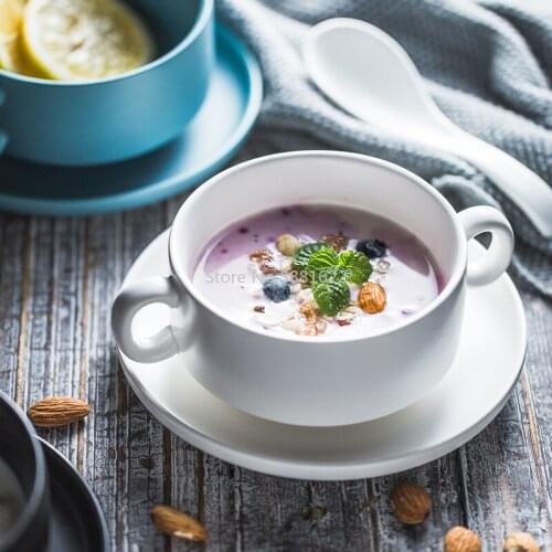 Nordic Style Ceramic Soup Bowl Rice Thick Soup Bowl Household Tableware Three Piece Set