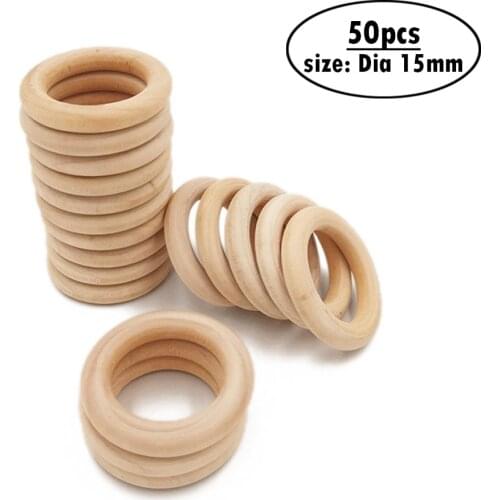 50pcs 15mm 0.59" Round Wood Linking Rings Wooden Circle Discs Cutouts Crafts for Earring Pendant Jewelry DIY Craft Making