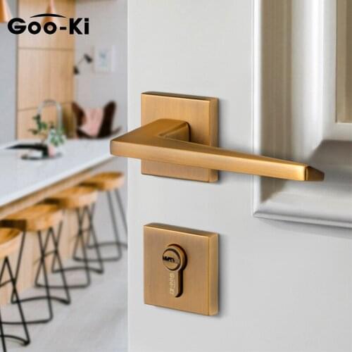 Brass Zinc Alloy Door Handle Lock Interior Anti-theft Square Bedroom Door Lock Split Silent Door Lock Hardware