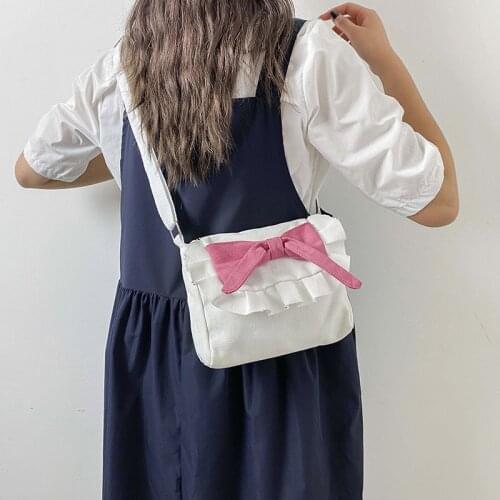 Cute bow women bag female 2020 new Japanese lolita style small canvas bag mini shoulder messenger bag