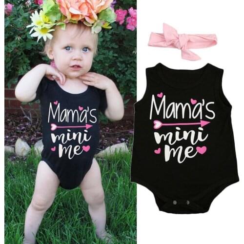 0-24M 2pcs Kids Sunsuit Outfit Set Baby Girls Floral Letter Printed Romper Sleeveless Jumpsuit + Headband Baby Clothing