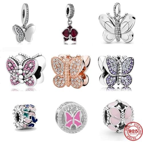 Neastamor Sparkling Butterflies Charms Beads Fit Original Pandora Bracelet 925 Sterling Silver DIY Jewelry For Women Gift Making