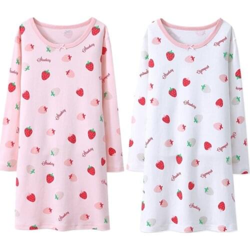 Girl Nightgowns Women 3Y-20Y Long-sleeves Cotton Cute Children Pjs Home Wear Nightdress Teenage Girl Pajamas Printed Nightdress
