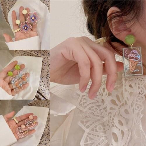 New Colorful Transparent Acrylic Dog Flower Ice Cream Earrings Irregular Geometric Rectangle Love Drop Creative Women Earrings