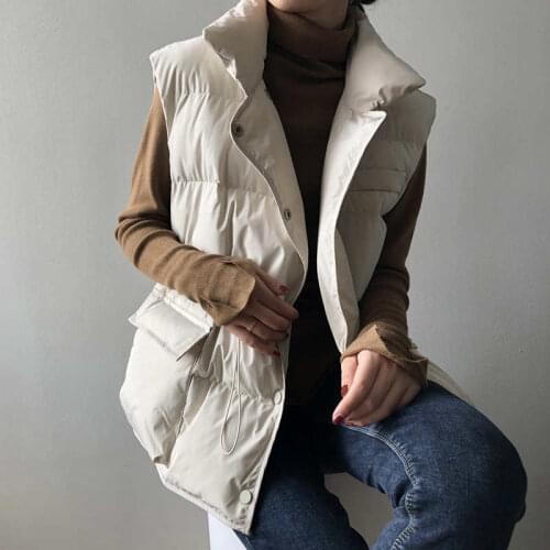 Single-Breasted Korean Fashion Down Cotton Vest For Women Loose Sleeveless Winter Coat Jacket Women Thicken Warm Waistcoat C7768