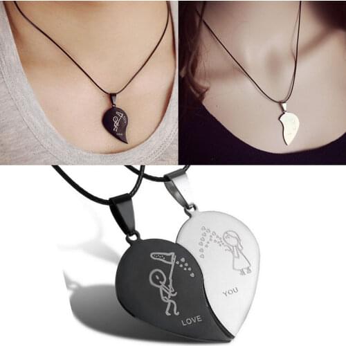 Hot 1 Pair Broken Heart Pendant Black Cord Necklace Engrave Love You Choker Necklaces Fashion Jewelry Decoration For Women Girls