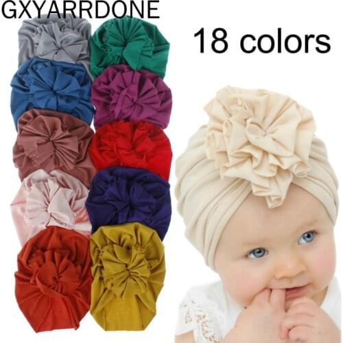 2020 Cotton Baby Hat Newborn Baby Infant Baby Cap Newborn Baby Beanie Top Bow Knot Newborn Photography Props Baby Flower Turban