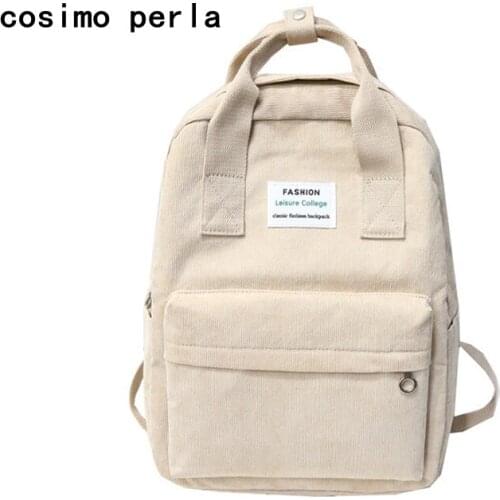 Harajuku Student Stripe Corduroy Backpack High School Preppy Style Bookbags for Teenage Girls Fashion Pure Color Female Mochilas