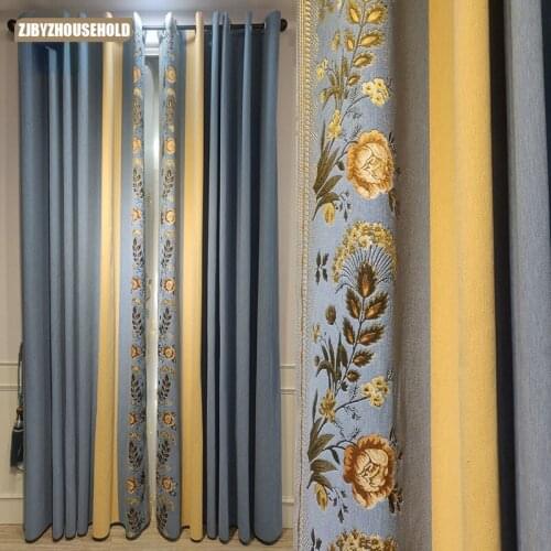 Modern Simple Thick Chenille Seamless Stitching Curtains for Living Room and Bedroom Semi- Blackout American Curtain Cloth