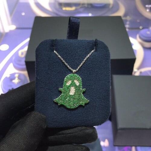 UMGODLY Luxury Brand Ghost Robot Necklace Green Micro Cubic Zircon CZ Skull Pendant Women Fashion Jewelry