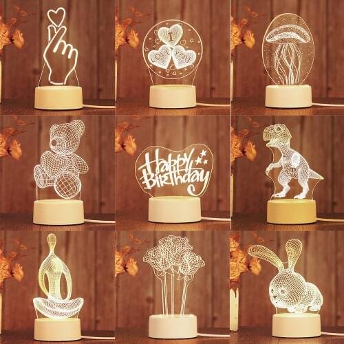USB 3D LED Night Lights Cartoon Dinosaur Love Heart Touch Control Table Lamps Holiday Birthday Gifts Kids Home Decoration Lamp