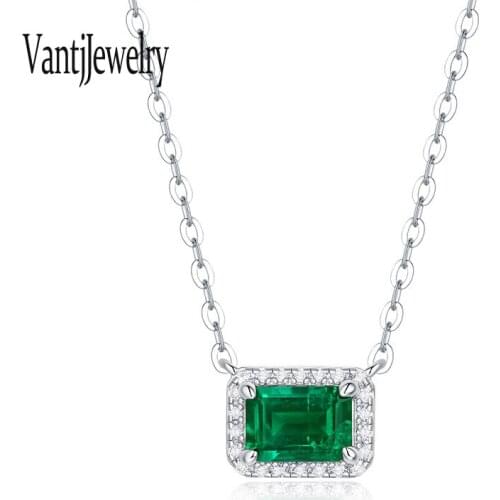 Lab Grown Emerald Pendant Sterling 925 Silver Necklace Created Gemstone 1ct for Women Wedding Birthday Party Jewelry Gift