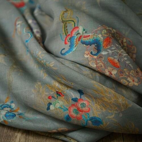 High quality ramie sewing Beautiful Retro printing patchwork High end dress cheongsam fabric