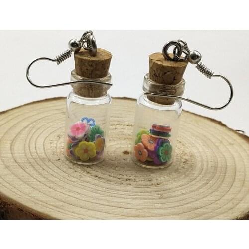 1pai New Fashion Women Jewelry Dangle Earrings Elegant Glass Bottle Drop Earrings Soft Ceramic Flower Women Gift Ear Drop