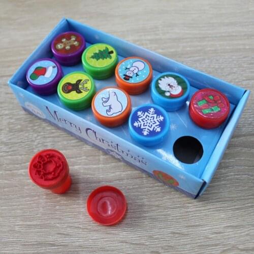 10Pcs Christmas Pattern Self-ink Seal Stamps DIY Scrapbook Toy Party Favors Gift Toys for Children Stamps Toys New