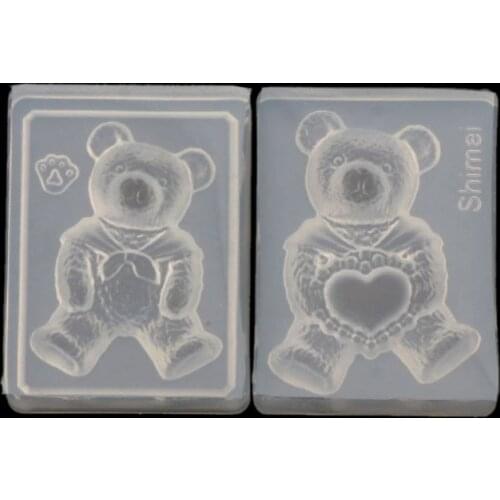 2Pcs Cute Furry Bear Resin Mold Keychain Pendant DIY Pudding Chocolate Handmade Ice Cream Crystal Gum Paste Candy Mold