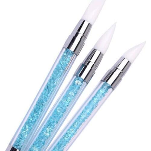 3Pcs Double Head Silicone Nail Art Brushes Crystal Rod Rhinestone Carving Embossing Pen 3D Design Nail Art Tools