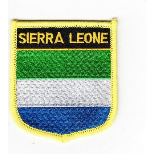 LOTS 5PCS Sierra Leone Shiled Shape National Flag embroidered Tactical patch Badge Iron on Sew on / HOOK backing 7 x 6cm