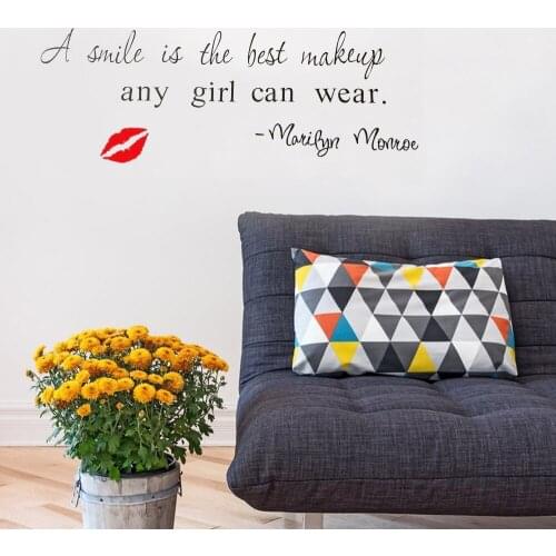 A Smile Is The Best Makeup Inspirational Quote Wall Sticker Girl Room Home Decor Vinyl Wall Decals DIY Mural Art Wallpaper LC080