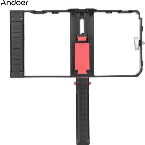 Andoer Portable Smartphone Video Rig Cage Phone Video Stabilizer with Phone Holder Triple Cold Shoe Mount