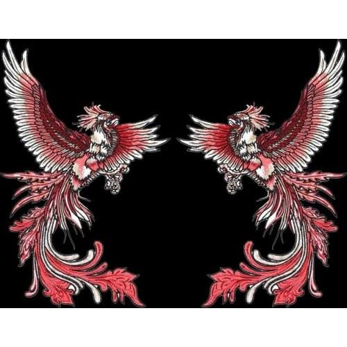 Large Red Blue Phoenix Cloth Embroidered Patches For Clothes Applique Embroidery Flower Wedding Dress Sewing Trim Garment Decor