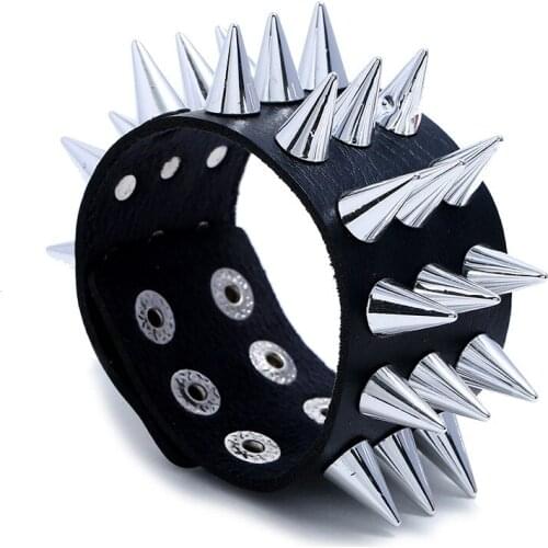 Factory Direct Punk Non-mainstream Exaggerated Leather Bracelet Three-row Spiked Imitation Leather Bracelet Bar Bracelet