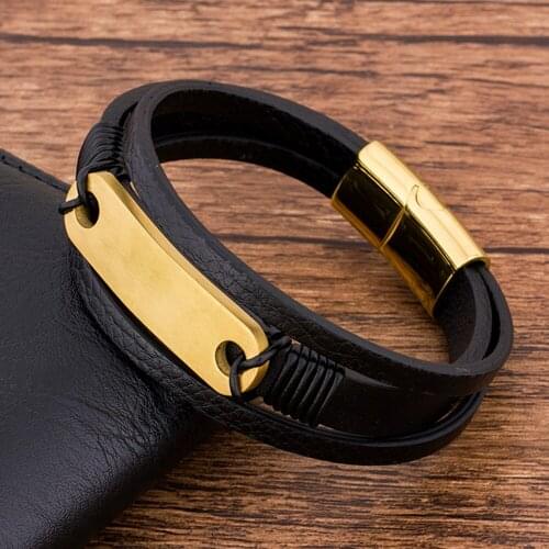 Bracelet Men Leather Gold Black Magnetic Clasp Jewelry Bangles Charms Trendy Stainless Steel Bracelets for Male Female Jewelry