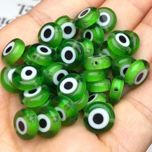 6/8/10mm Green Round Flat Shape Evil Eye Beads Lampwork Glazed Glass Beads for Bracelet Necklace DIY Jewelry Making Crafts