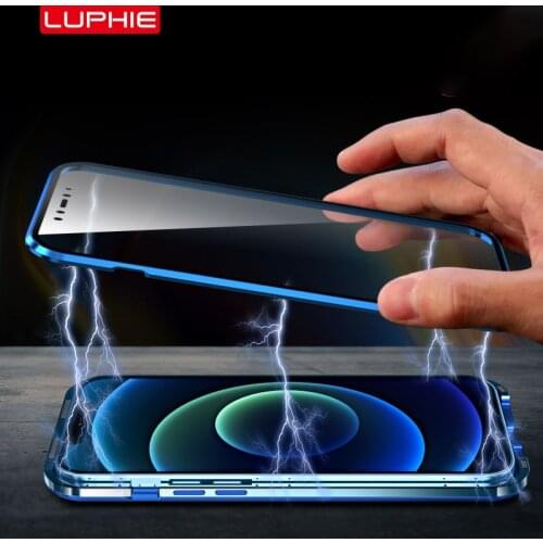 Metal plating Magnetic 360 For iphone 12 pro Case Glass For iphone 12 Pro Max Mini Case phone Cases funda luxury coque cover