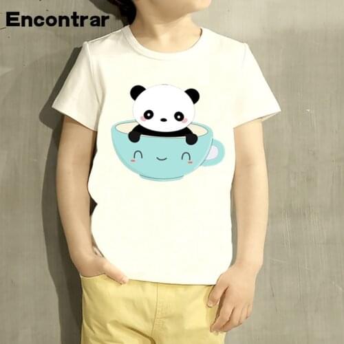 Kids Coffee Panda Design T Shirt Boys/Girls Casual Short Sleeve Tops Childrens Funny T-Shirt,HKP2109