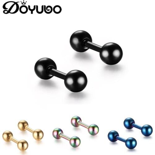 DOYUBO New 316L Stainless Steel Double Ball Earrings With Black/Blue/Gold/Silver Color Plating Punk Style Stud Earrings DB001