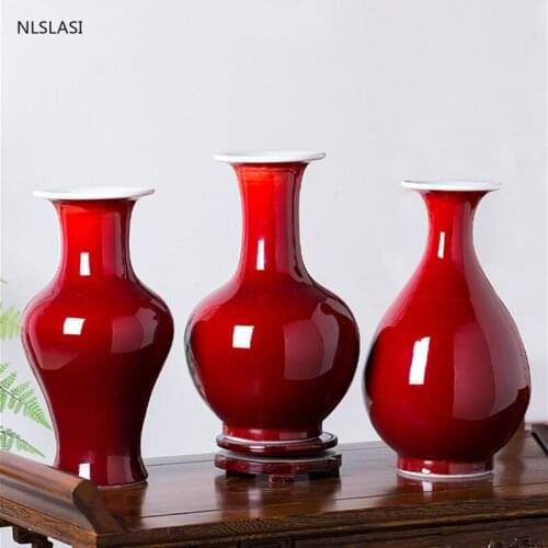 Vase Jingdezhen ceramics red ceramic home living room classical art display home decoration Wedding decoration free shipping
