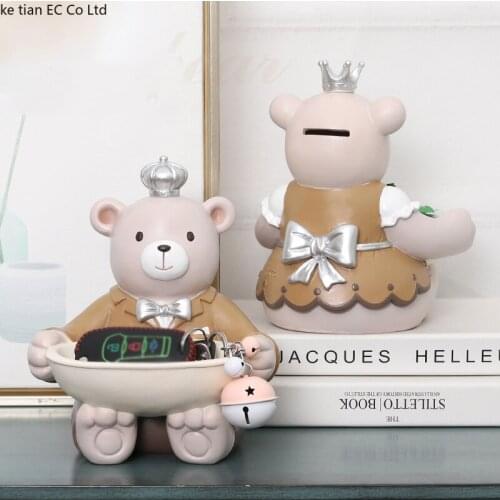 Creative Art Cartoon Animal Key Storage Box Home Decoration Living Room Wine Cabinet Desktop Resin Bear Rack Fruit Jewelry Tray