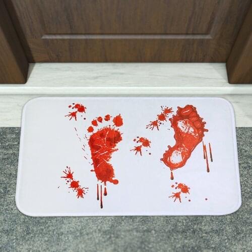 Blood Footprint Floor Mat Rug Toilet Carpet Non Slip Absorbent Shower Bathroom Mat Halloween Horror Decorations Blood Floor Mat