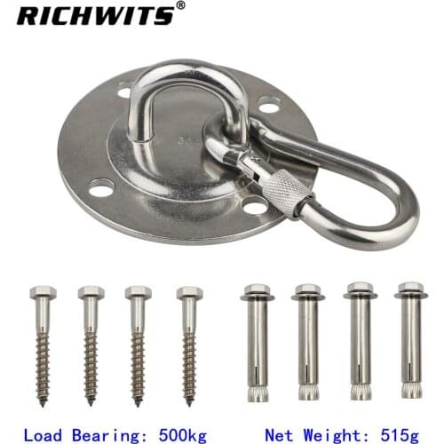 Stainless Steel 304 Round Door Buckle Shade Sail Accessories Suspension Pad Eye Plate Boat Buckle Ring Hook with Carabiner