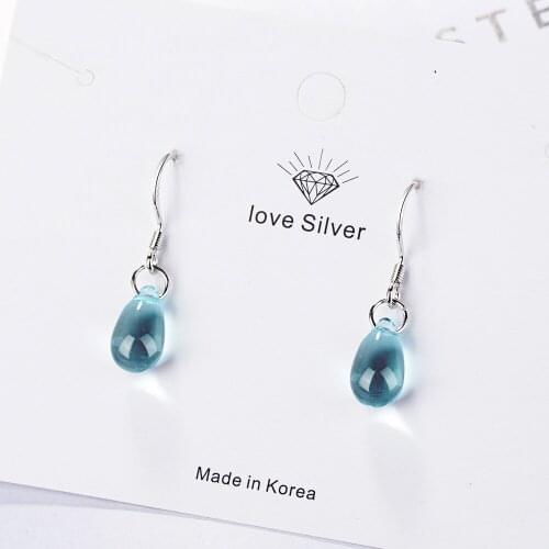 Literary Artificial Blue Crystal Water Drop Earrings For Women Silver Color Earrings boucle d'oreille
