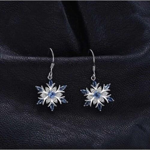Fashion Women Light Blue White Earrings Rhinestone Inlaid Snowflake Dangle Hook Earrings Jewelry Xmas Gift
