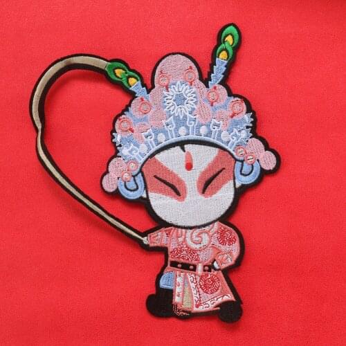 Chinese Style Embroidery Peking Opera Character Iron on Patch Classical Cartoon Figure Patch Embroidered Appliques for Clothing