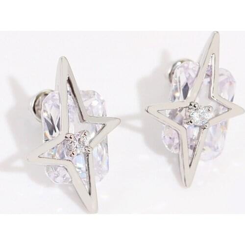 Original metallic wind European and American ins hip-hop punk white zircon glass cross-stitched earrings personality fashion