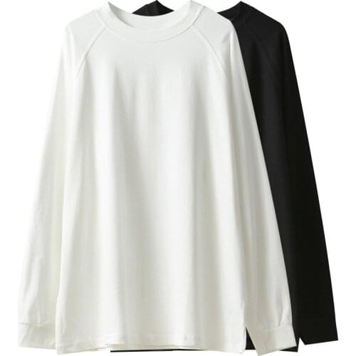 2020 Autumn Basic Long Sleeve Casual O-Neck Loose Style Cotton Black And White Hoodies Women Tops