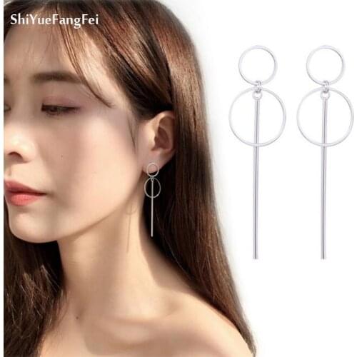 Size of Circle Long Earrings Korean Style Female Simple Geometric silver colour Earrings for Women Fashion Pretty Jewelry