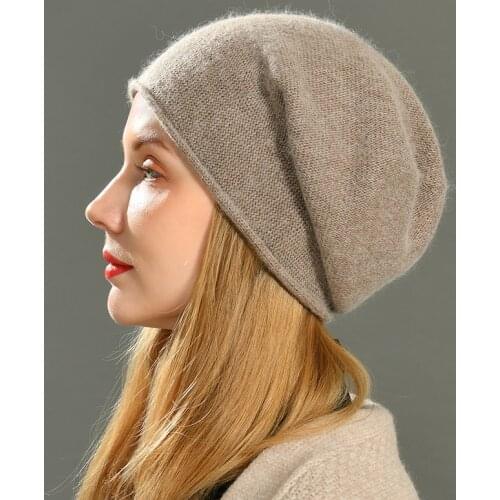 Women Slouch Beanies Skullies High Quality Female Solid Cashmere Wool Knit Beanie Hat Girl Winter Warm Bonnet Outdoor