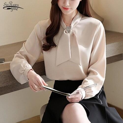 Long Sleeve Chiffon Women Shirts Bow Loose Spring Red White Solid Elegant Women Blouses and Tops Blusas Mujer De Moda 8189 50