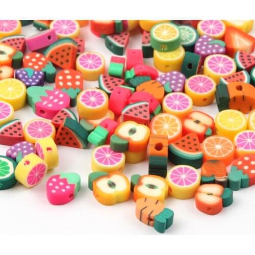 Random Color 50pcs Mixed Fruit Soft Clay Loose Beads For Jewelry Making Handmade Childrens Bracelet Toy Accessories DIY Gifts